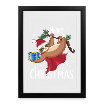 Sloth Merry Christmas Snowflakes - Framed poster (27 × 37 cm) - black - Front