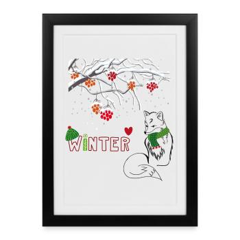 Renard d’hiver - Affiche encadrée (27 × 37 cm) - noir - Devant