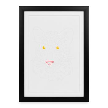 Leopard face illustration in black and white - Framed poster (27 × 37 cm) - black - Front