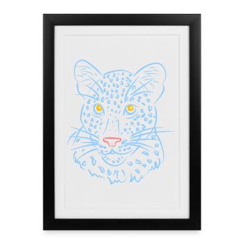 Leopard face with blue tones - Framed poster (27 × 37 cm) - black - Front