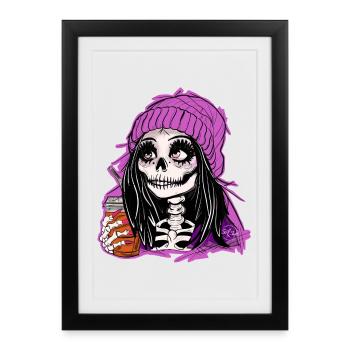 Skeleton Girl in Purple Pullover Hoodie - Framed poster (27 × 37 cm) - black - Front