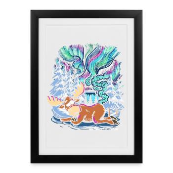 Northern Lights - Moose - Aurora Borealis - Framed poster (27 × 37 cm) - black - Front