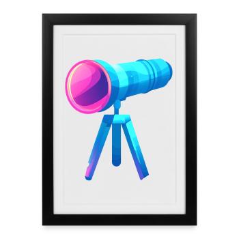 Conception de télescope plat et coloré - Affiche encadrée (27 × 37 cm) - noir - Devant