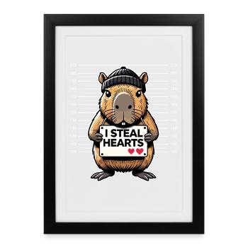 I Steal Hearts – Funny Capybara Valentine's Day - Framed poster (27 × 37 cm) - black - Front