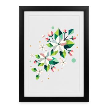 Branche de pommier de fleur de printemps géométrique - Affiche encadrée (27 × 37 cm) - noir - Devant