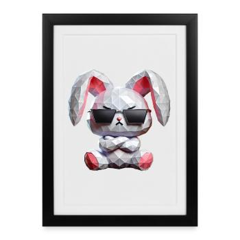 lapin lunettes de soleil - Affiche encadrée (27 × 37 cm) - noir - Devant