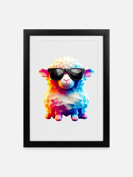 Coole Lammfell-Sonnenbrille - Gerahmtes Poster (27 × 37 cm) - Schwarz