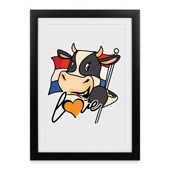 Vache avec drapeau et cœur - Affiche encadrée (27 × 37 cm) - noir - Devant