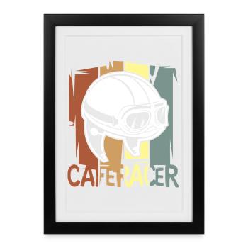 Conception de casque Cafe Racer - Style motard vintage - Affiche encadrée (27 × 37 cm) - noir - Devant
