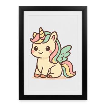Licorne ailée arc-en-ciel mignonne - Affiche encadrée (27 × 37 cm) - noir - Devant