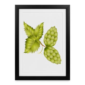 Houblon et feuille de houblon – motif de bière naturelle - Affiche encadrée (27 × 37 cm) - noir - Devant