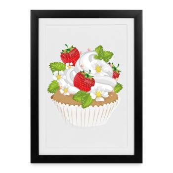 Strawberry Cupcake Motif – Tartlets with Topping - Framed poster (27 × 37 cm) - black - Front