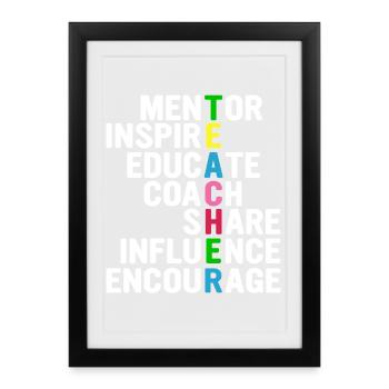 Teacher Acrostichon: Mentor, Inspire,... - Framed poster (27 × 37 cm) - black - Front