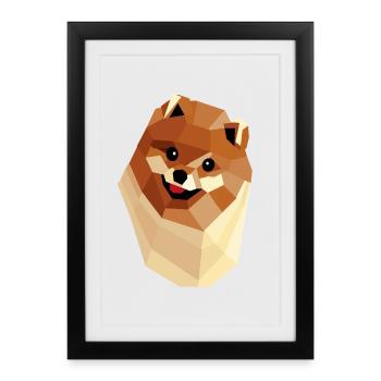 Pomeranian Low Poly — Geometric Portrait - Framed poster (27 × 37 cm) - black - Front