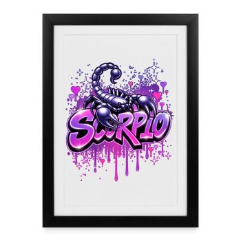 ♏ -Scorpion- Signe du zodiaque de style graffiti - Affiche encadrée (27 × 37 cm) - noir - Devant