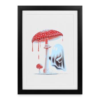 Spooky Ghost with Bloody Red Mushroom - Framed poster (27 × 37 cm) - black - Front