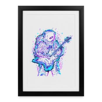 Astronaute Musicien - Guitare Électrique - Affiche encadrée (27 × 37 cm) - noir - Devant