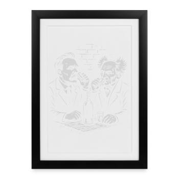 Nietzsche and Schopenhauer drinking vodka in a pub - Framed poster (27 × 37 cm) - black - Front