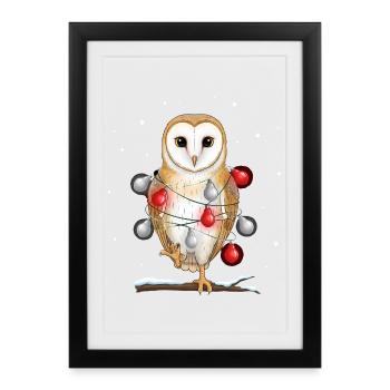 Christmas Owl with Fairy Lights - Framed poster (27 × 37 cm) - black - Front