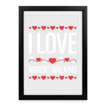 J’adore la marche nordique - Affiche encadrée (27 × 37 cm) - noir - Devant