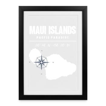 Maui Island Compass Design with Coordinates Vintage - Framed poster (27 × 37 cm) - black - Front