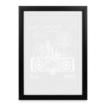 Retro Blueprint Boombox Circuitry - Framed poster (27 × 37 cm) - black - Front
