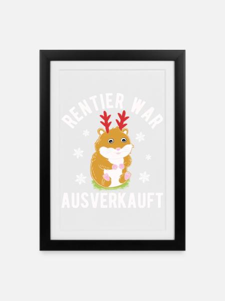 Lustiger Hamster Rentier war Ausverkauft  - Gerahmtes Poster (27 × 37 cm) - Schwarz