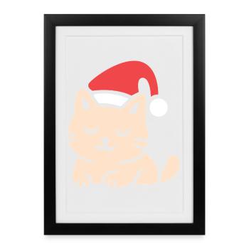 Cute Christmas Cat in Comfy Style - Framed poster (27 × 37 cm) - black - Front