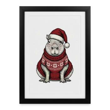 Capybarry Christmas Capybara Pyjama Weihnachten - Gerahmtes Poster (27 × 37 cm) - Schwarz - Vorne