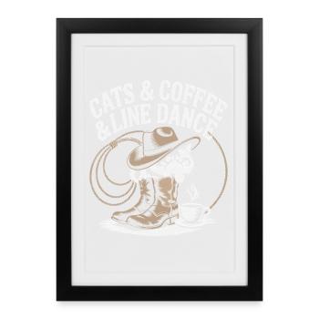 Cat Coffee Line Dance - Framed poster (27 × 37 cm) - black - Front