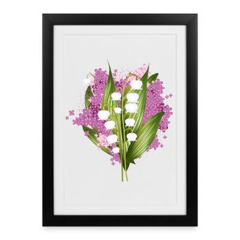 Muguet-de-vallée et lilas comme salut printanier - Affiche encadrée (27 × 37 cm) - noir - Devant