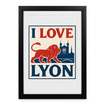 J'aime Lyon – affiche vintage - Affiche encadrée (27 × 37 cm) - noir - Devant