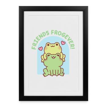 Cute Frogs Stacked Together Friends Frogever - Framed poster (27 × 37 cm) - black - Front