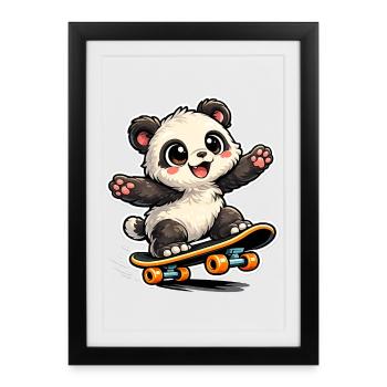 Panda Skateboard Joy - Affiche encadrée (27 × 37 cm) - noir - Devant