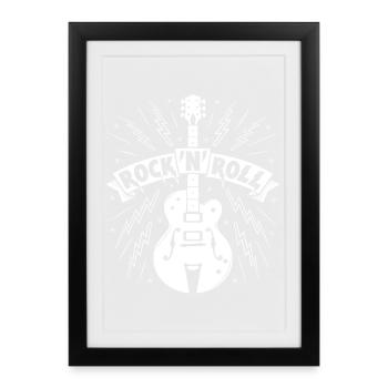 Rock'N'Roll Banner with Guitar - Framed poster (27 × 37 cm) - black - Front