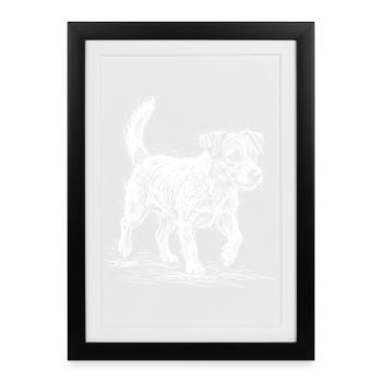 Jack Russell Terrier – Conception de chien de croquis - Affiche encadrée (27 × 37 cm) - noir - Devant