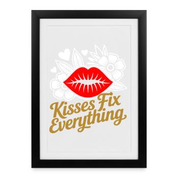 Kisses heal everything - Framed poster (27 × 37 cm) - black - Front