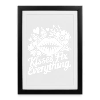 Kisses heal everything - Framed poster (27 × 37 cm) - black - Front