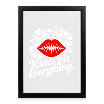 Kisses heal everything - Framed poster (27 × 37 cm) - black - Front
