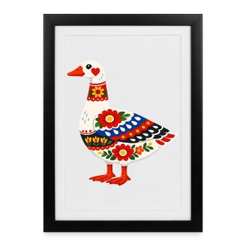 Colorful Goose in Folk Style - Framed poster (27 × 37 cm) - black - Front