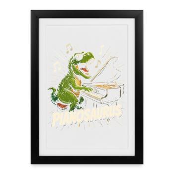 Dinosaure pianiste amusant - Affiche encadrée (27 × 37 cm) - noir - Devant