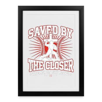 Sauvés par le Closer Christian Baseball Jesus - Affiche encadrée (27 × 37 cm) - noir - Devant