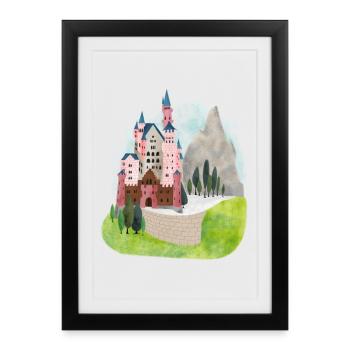 Neuschwanstein Castle vintage picture book Bavaria - Framed poster (27 × 37 cm) - black - Front