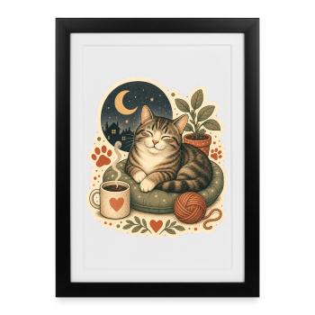 Cozy Cat Coffee Yarn - Framed poster (27 × 37 cm) - black - Front