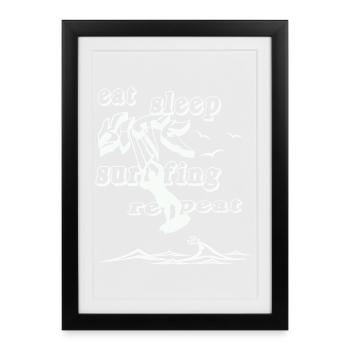 Eat Sleep Surf Repeat – Kitewave - Framed poster (27 × 37 cm) - black - Front
