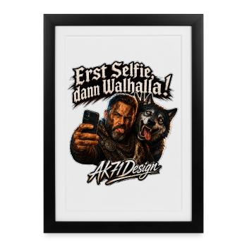 D’abord un selfie, puis Valhalla - Huour de loup viking - Affiche encadrée (27 × 37 cm) - noir - Devant