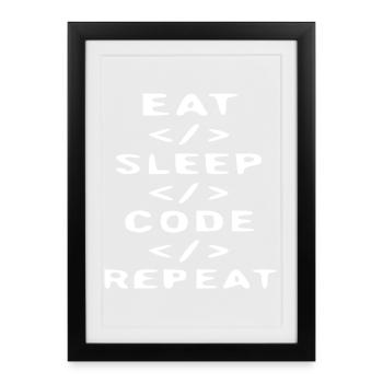 Eat Sleep Code Repeat T-Shirt - Framed poster (27 × 37 cm) - black - Front