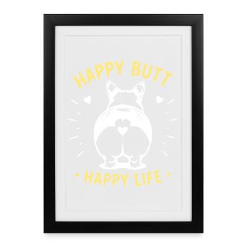 Happy butt – happy life - Framed poster (27 × 37 cm) - black - Front