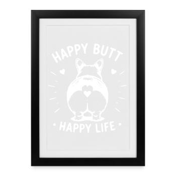 Cheerful Dog Butt Silhouette - Framed poster (27 × 37 cm) - black - Front