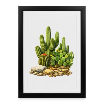 Cacti with flowers - Framed poster (27 × 37 cm) - black - Front